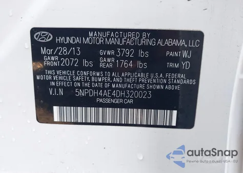 2013 Hyundai Elantra Gls from USA, damaged, VIN 5NPDH4AE4DH320023